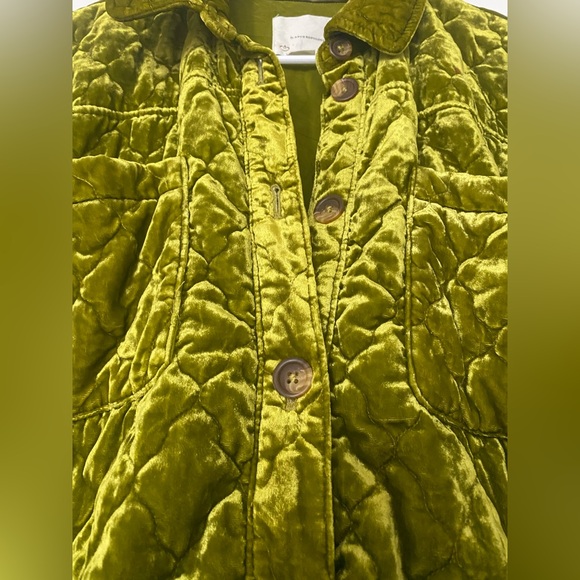 Anthropologie Quilted Velvet Shirt Jacket Size S Green Chartreuse - Picture 5 of 6